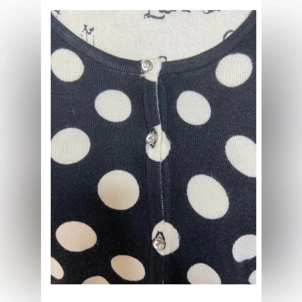 Escio Black & White Polka Dot Cardigan Sweater - Picture 3 of 4
